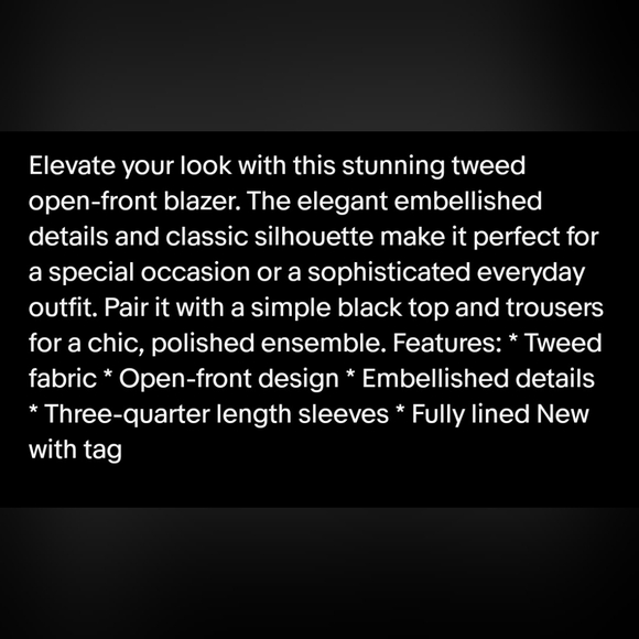 NWT! Metallic Tweed Sequin Crop Women's Open Front Spring Blazer/Jacket Small - Picture 4 of 17